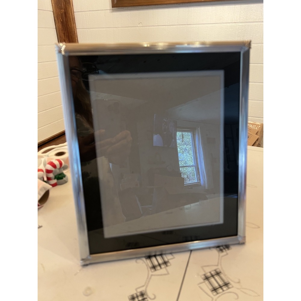 Vintage Art Deco Glass Black Silver Dual Matted Picture Photo Frame 11"x13"